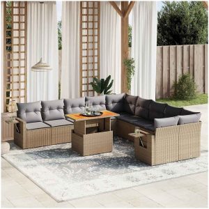 Loungegrupp för trädgården m. dynor 11 delar beige konstrotting vidaXL