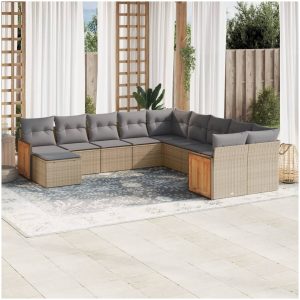 Loungegrupp för trädgården m. dynor 11 delar beige konstrotting vidaXL
