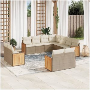 Loungegrupp för trädgården m. dynor 11 delar beige konstrotting vidaXL