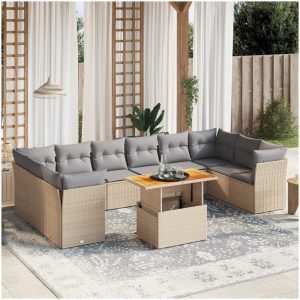 Loungegrupp för trädgården m. dynor 11 delar beige konstrotting vidaXL