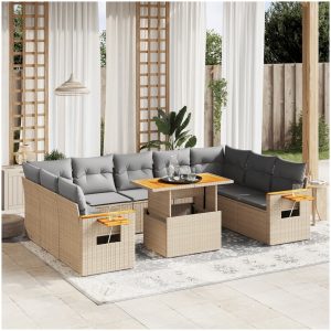 Loungegrupp för trädgården m. dynor 11 delar beige konstrotting vidaXL
