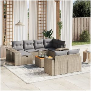 Loungegrupp för trädgården m. dynor 11 delar beige konstrotting vidaXL