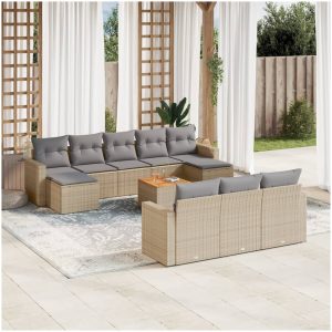 Loungegrupp för trädgården m. dynor 11 delar beige konstrotting vidaXL