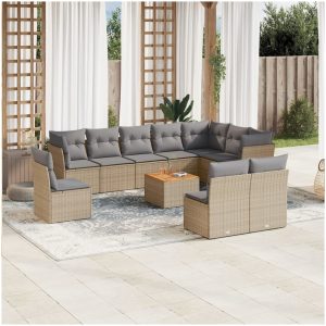 Loungegrupp för trädgården m. dynor 11 delar beige konstrotting vidaXL