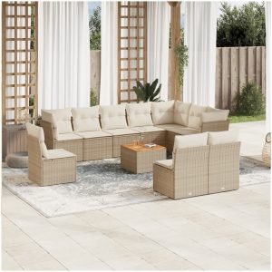Loungegrupp för trädgården m. dynor 11 delar beige konstrotting vidaXL