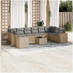 Loungegrupp för trädgården m. dynor 11 delar beige konstrotting vidaXL