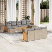 Loungegrupp för trädgården m. dynor 11 delar beige konstrotting vidaXL