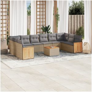 Loungegrupp för trädgården m. dynor 11 delar beige konstrotting vidaXL