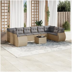 Loungegrupp för trädgården m. dynor 11 delar beige konstrotting vidaXL