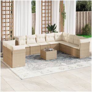 Loungegrupp för trädgården m. dynor 11 delar beige konstrotting vidaXL