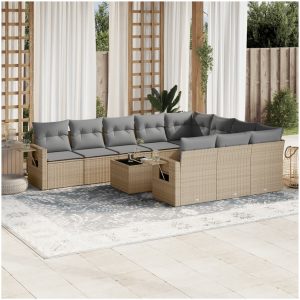 Loungegrupp för trädgården m. dynor 11 delar beige konstrotting vidaXL