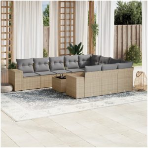 Loungegrupp för trädgården m. dynor 11 delar beige konstrotting vidaXL