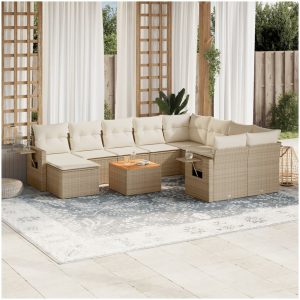 Loungegrupp för trädgården m. dynor 11 delar beige konstrotting vidaXL