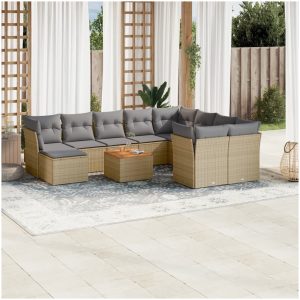 Loungegrupp för trädgården m. dynor 11 delar beige konstrotting vidaXL