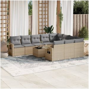 Loungegrupp för trädgården m. dynor 11 delar beige konstrotting vidaXL