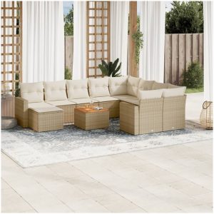 Loungegrupp för trädgården m. dynor 11 delar beige konstrotting vidaXL