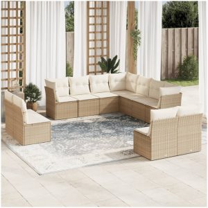 Loungegrupp för trädgården m. dynor 11 delar beige konstrotting vidaXL