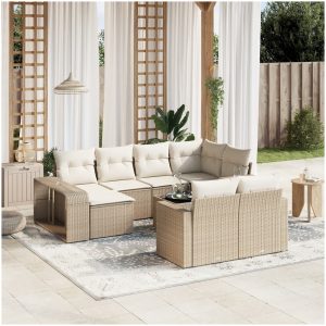 Loungegrupp för trädgården m. dynor 11 delar beige konstrotting vidaXL