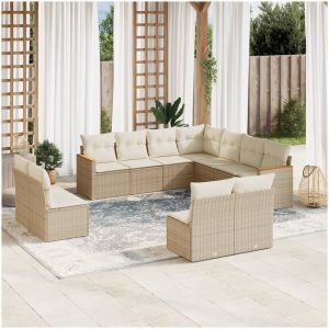 Loungegrupp för trädgården m. dynor 11 delar beige konstrotting vidaXL