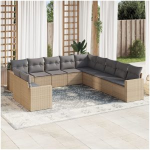 Loungegrupp för trädgården m. dynor 11 delar beige konstrotting vidaXL