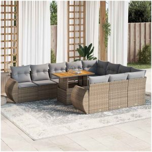 Loungegrupp för trädgården m. dynor 11 delar beige konstrotting vidaXL
