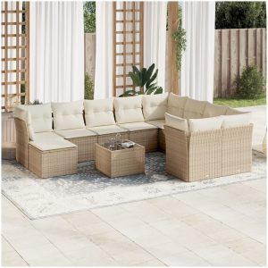 Loungegrupp för trädgården m. dynor 11 delar beige konstrotting vidaXL