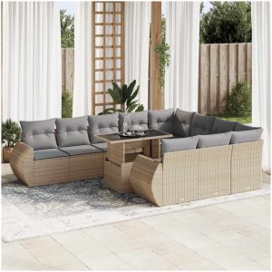 Loungegrupp för trädgården m. dynor 11 delar beige konstrotting vidaXL