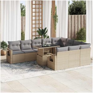 Loungegrupp för trädgården m. dynor 11 delar beige konstrotting vidaXL
