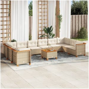 Loungegrupp för trädgården m. dynor 11 delar beige konstrotting vidaXL