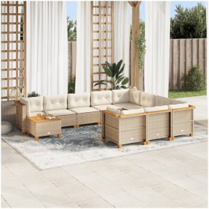 Loungegrupp för trädgården m. dynor 11 delar beige konstrotting vidaXL