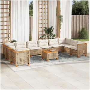 Loungegrupp för trädgården m. dynor 11 delar beige konstrotting vidaXL