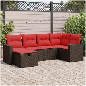 Loungegrupp för trädgården m dynor 6 delar brun konstrotting vidaXL