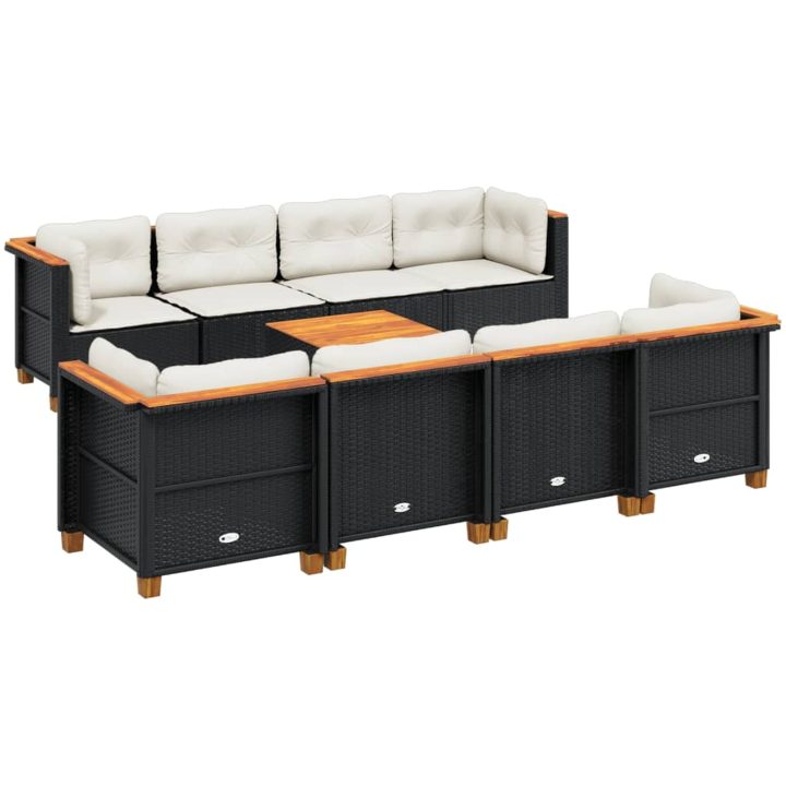 Loungegrupp för trädgården m dynor 9 delar svart konstrottning vidaXL – bild 2