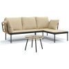 Loungegrupp för trädgården med beige dynor 3 delar konstrotting vidaXL – miniatyr 2