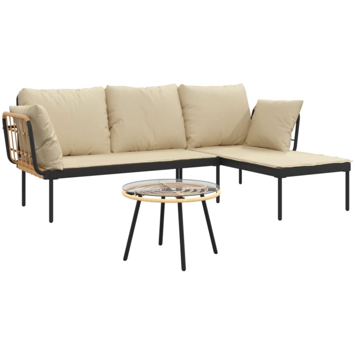 Loungegrupp för trädgården med beige dynor 3 delar konstrotting vidaXL – bild 3