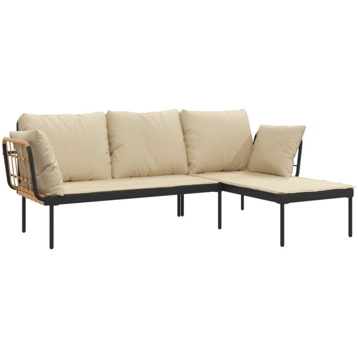 Loungegrupp för trädgården med beige dynor 3 delar konstrotting vidaXL – bild 5