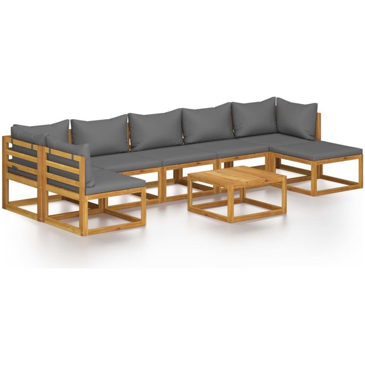Loungegrupp för trädgården med dyna 8 delar massivt akaciaträ vidaXL – bild 2