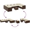 Loungegrupp för trädgården med dynor 10 delar konstrotting brun vidaXL – miniatyr 6