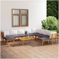 Loungegrupp för trädgården med dynor 11 delar akaciaträ vidaXL