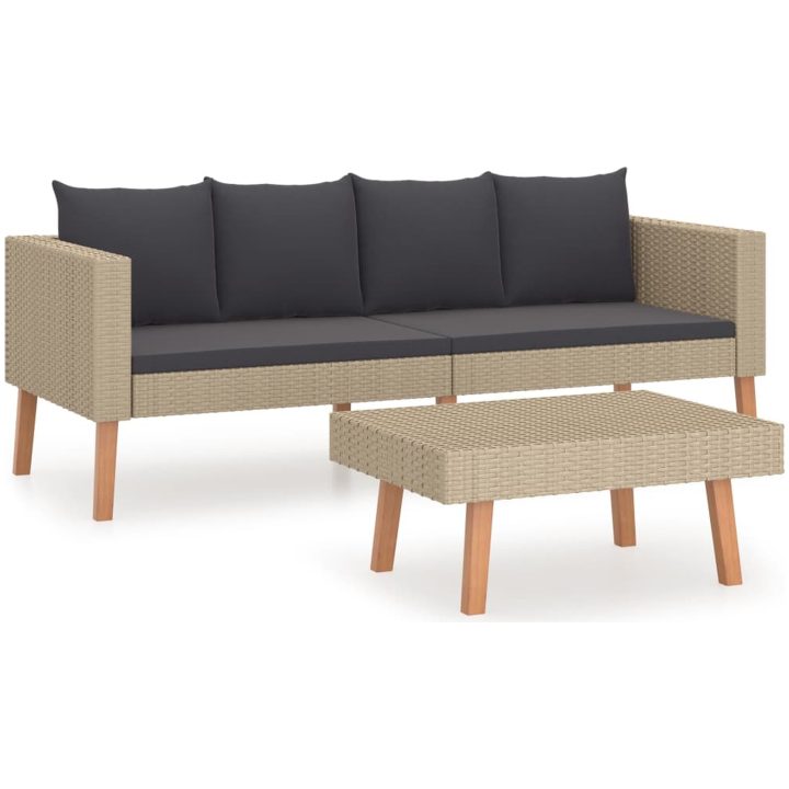 Loungegrupp för trädgården med dynor 2 delar konstrotting beige vidaXL – bild 2