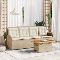 Loungegrupp för trädgården med dynor 3 delar konstrotting beige vidaXL