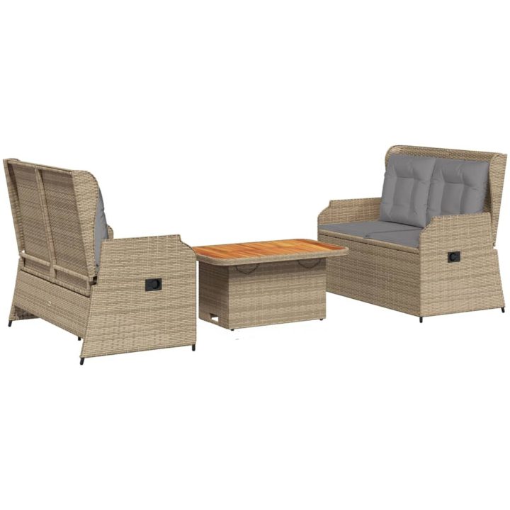 Loungegrupp för trädgården med dynor 3 delar konstrotting beige vidaXL 90 x 55 x 40/71 cm – bild 2