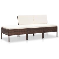 Loungegrupp för trädgården med dynor 3 delar konstrotting brun vidaXL