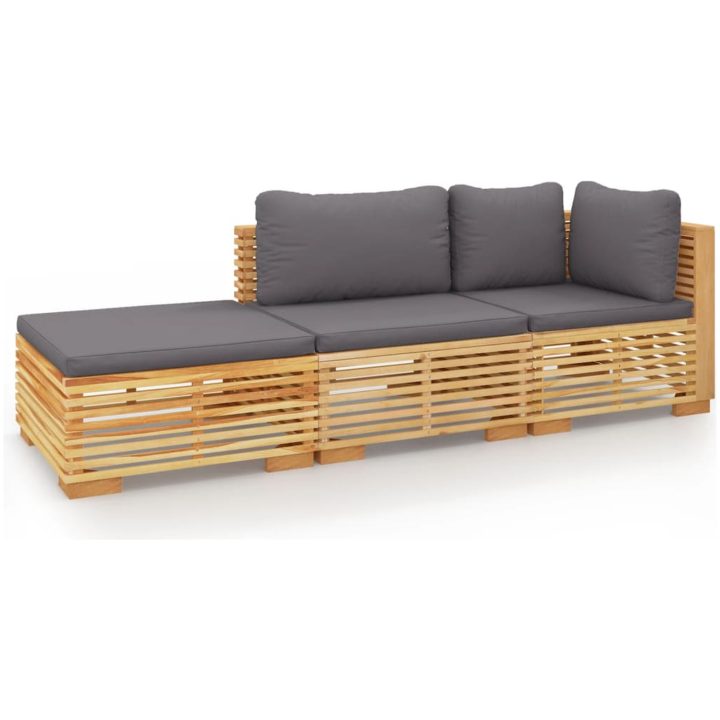 Loungegrupp för trädgården med dynor 3 delar massiv teak vidaXL – bild 2