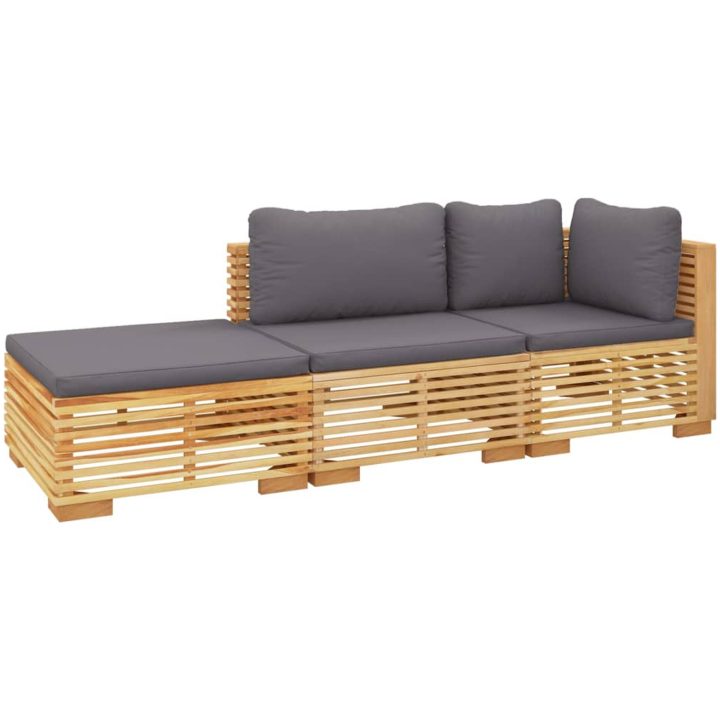 Loungegrupp för trädgården med dynor 3 delar massiv teak vidaXL – bild 3
