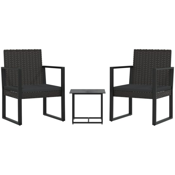 Loungegrupp för trädgården med dynor 3 delar svart konstrotting vidaXL – bild 2