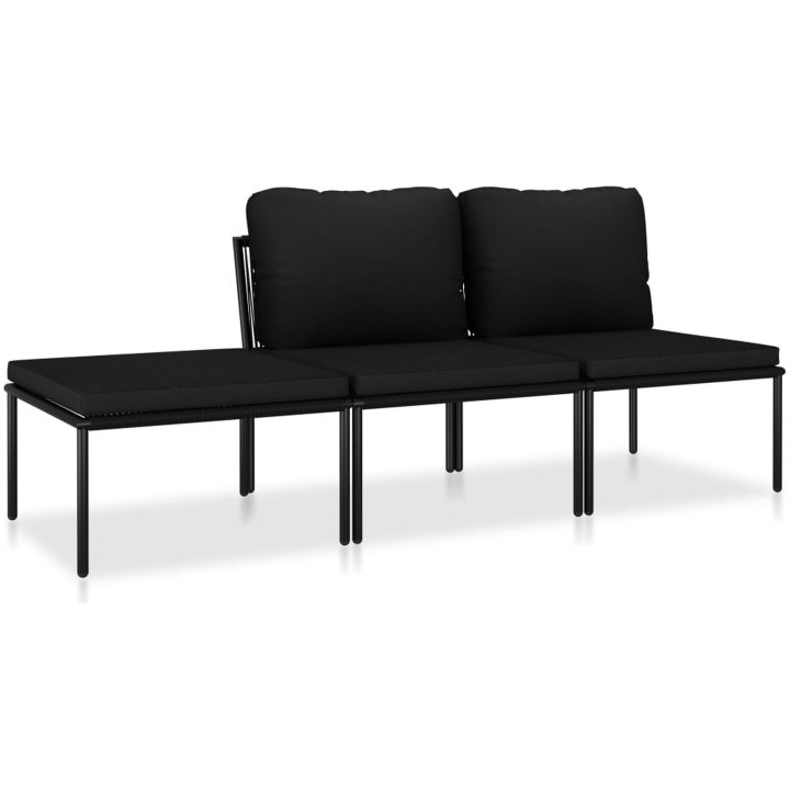 Loungegrupp för trädgården med dynor 3 delar svart PVC vidaXL – bild 2