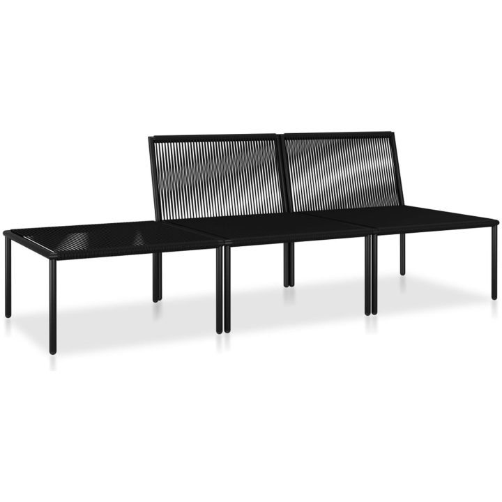 Loungegrupp för trädgården med dynor 3 delar svart PVC vidaXL – bild 3