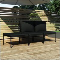 Loungegrupp för trädgården med dynor 3 delar svart PVC vidaXL