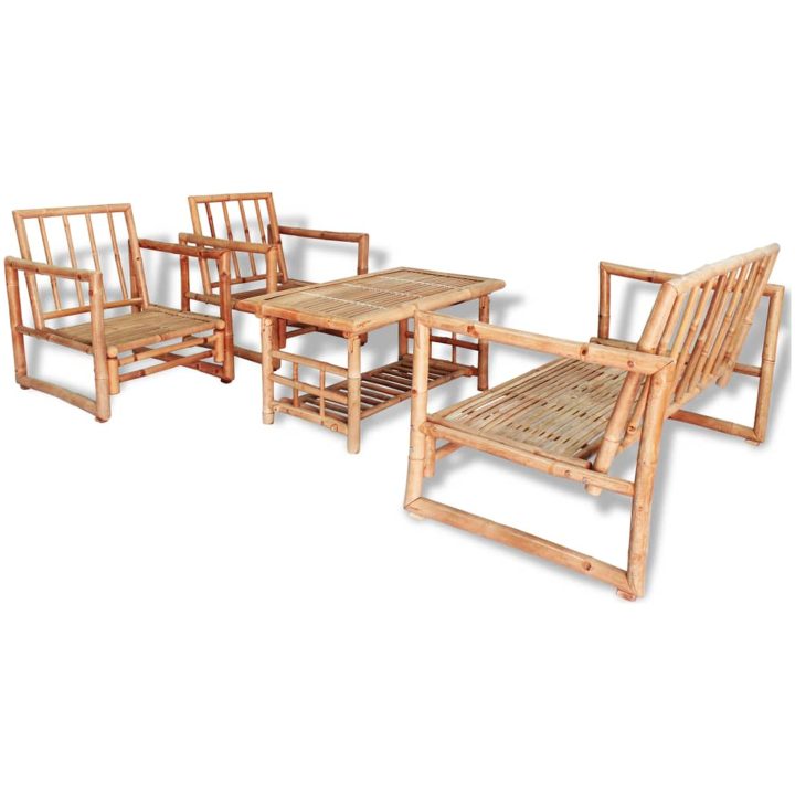 Loungegrupp för trädgården med dynor 4 delar bambu vidaXL – bild 2
